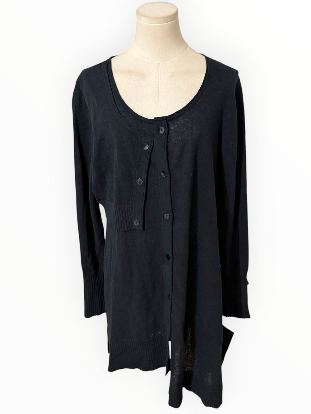 STELLA CARAKASI Lagenlook Black Asymmetric Button-Front Cardigan Sweater Top XL